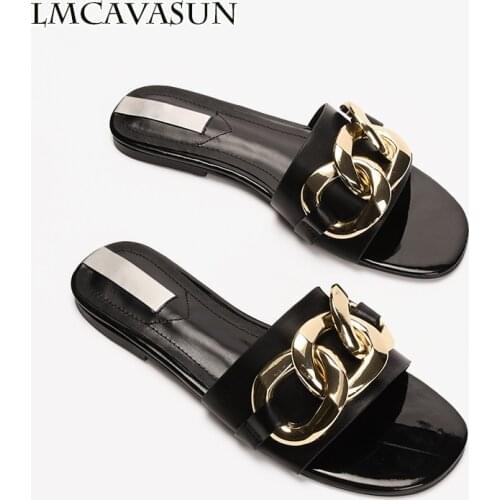 LMCAVASUN ZA sandals chain high heels 2021 new square toe word with open toe back womens shoes flat sandals