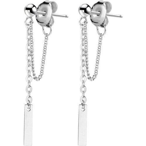 S925 925 Sterling Silver Rose Gold Plated Drop Earrings Chain Tassel Female Jewelry