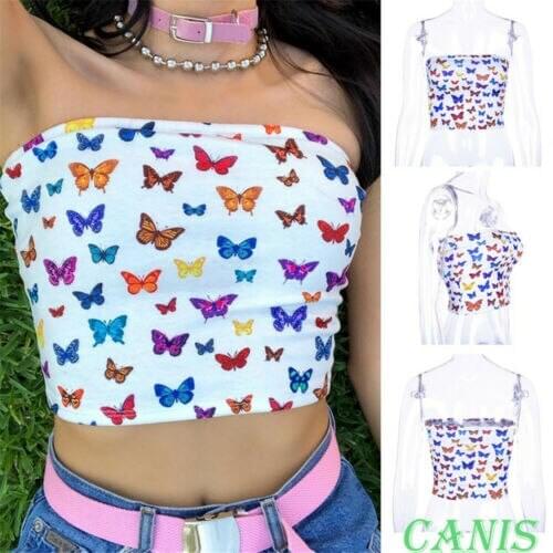 Summer Women Butterfly Print Tube Top Fashion Vest Sexy Strapless Wrap Chest Tube Top Elastic Safety Underwear Tanks