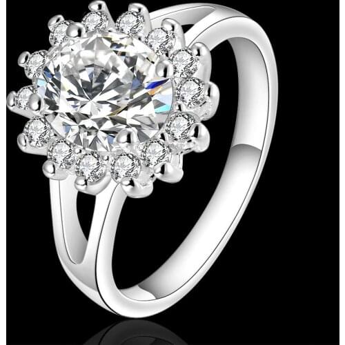 925 Sterling Silver crystal flower moissanite diamond Rings For Women Fashion Wedding Party Gifts Charm engagement ring Jewelry