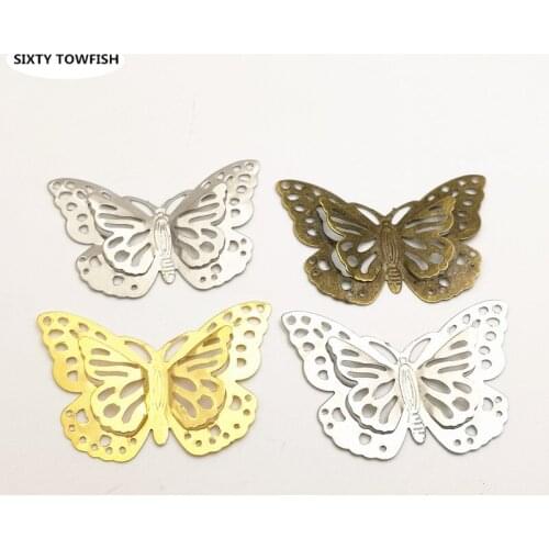 8 Pieces 35x50mm Gold color/White K Metal Filigree Flowers Slice Butterfly Charms Jewelry DIY Components Findings