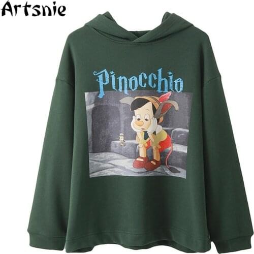 Artsnie Disney Cartoon Print Sweatshirt Women Winter 2020 Hooded Long Sleeve Oversized Hoodies Streetwear Knitted Sweatshirts
