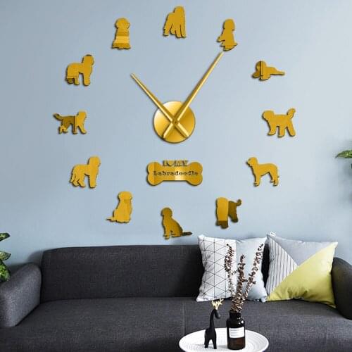 Labrador DIY Large Wall Clock Poodle Dogs Portrait Labradoodle Puppy Giant Frameless Non ticking Wall Hanging Watch