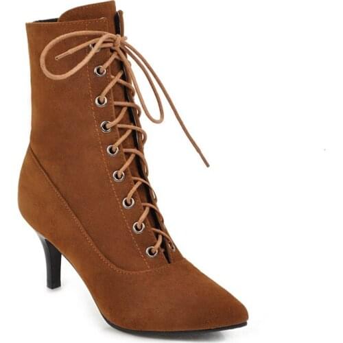 Big Size Pointed high heel lace up boots boots women shoes ankle boots for women ladies boots shoes woman winter