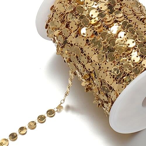 1meter Gold Round Sequins Chain Necklace Chain Stainless Steel Cable Enamel Accessories for Jewelry Making Components DIY Chain