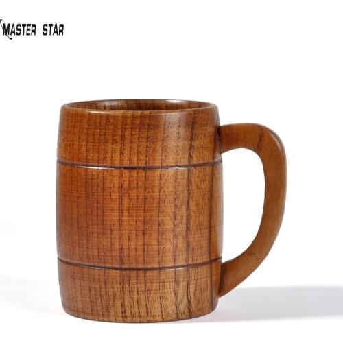 Wooden Beer Mug Personalized Bar Handgrip Cup Drinking Wooden Tea Cup with Handle Beer Mug Wooden Barrel