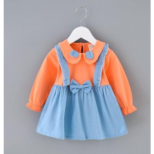 Kids Dresses Girls Baby Long Sleeves Fall Outfits Bow Peter Pan Collar Cute Ruffle Princess Suspender Dress Children Clothes