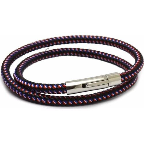 5pcs/lot Engrave Logo Leather Bracelets Stainless Steel Bracelets Black Rope Chain Fashion Wristband for Male Gift Wholesale