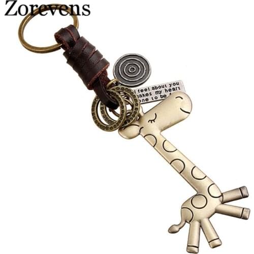 LETAPI Cartoon Long Giraffe Keychain Cow Leather Chain Charm Mens Key Chain Cute Animal Keycover Bag Car Keyring Pendants