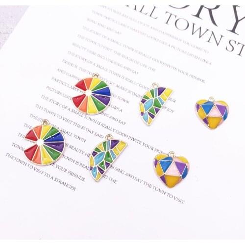 Lidavi 10Pcs/Set Cute Enamel Watermelon DIY Jewelry Accessories Colorful Heart Pendant Can make earrings key chain Necklace New