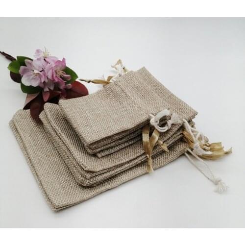200pcs Silk Ribbon/Cotton Jewelry Packaging Bag Sack Jute Jewelry Packaging Display Bags Sachet Gift Bag Storage Drawstring Bags