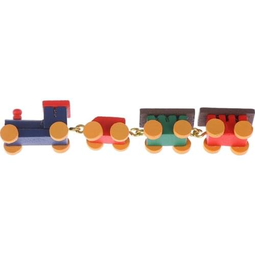 Mini Colorful Wooden Train Simulation Model Toys 1/12 Dollhouse Miniature Accessories For Doll House Decoration