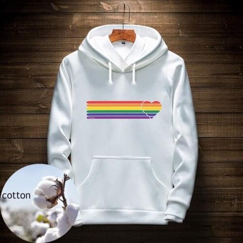 Fashion Design Retro Heart Strip with Gay Pride Rainbow Colours Hoodie pure cotton pullovers t Lgbt Lesbian graphic cute tops