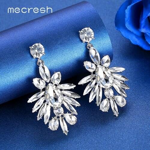 Mecresh Fashion Crystal Flower Leaf Wedding Drop Earrings for Women 2019 Statement Gold Rose Color Bridal Earrings EH1629