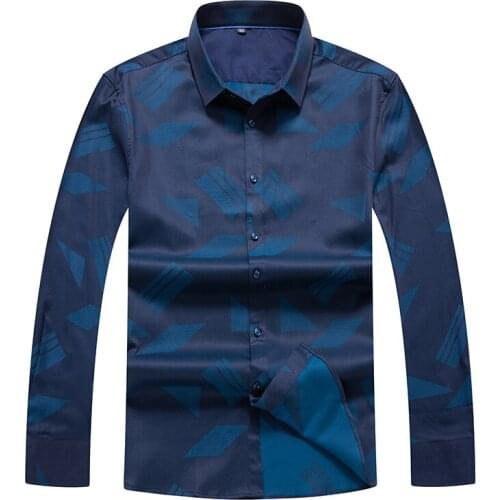 Plus size 8XL 7XL 6XL Mens Business Casual Long sleeves Shirt Men Shirt Classic print Male Social Dress Shirts Outwear