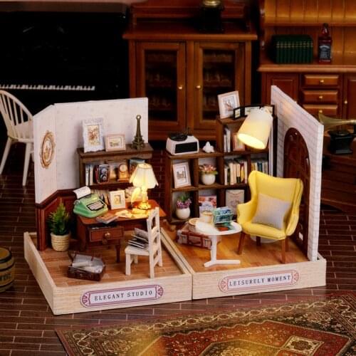 DIY Wooden Dollhouse Kit Miniature with Furniture Cake Flower Shop Work Studio Casa Doll House Assembled Toys Girls Xmas Gifts