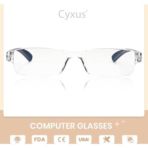 Cyxus Anti Blue Light Glasses Rimless Eye Strain Relief Eyeglasses Transparent Lens Unisex Computer Eyewear 8901