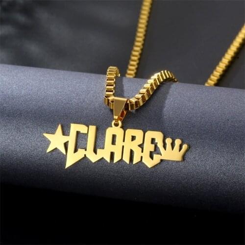 3mm Box Chain Personalized Customized Stainless Steel Name Necklaces for Women Men Custom Gold Hip Hop Nameplate Pendant Jewelry