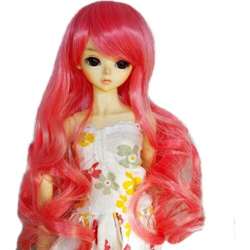 [wamami] 97# Pink Long Wave Wig For 1/4 MSD AOD DOD DZ BJD Dollfie 7"-8" Inch