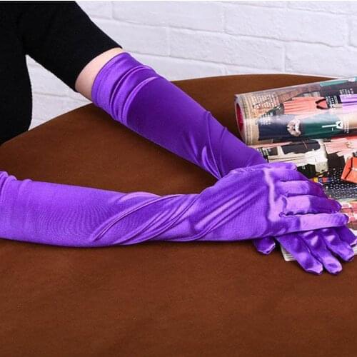 Fancy Pink Bride Long Flapper Evening Opera Yellow Satin Gloves for Women Green Stretchy Purple Evening Party Dance Gloves ST214