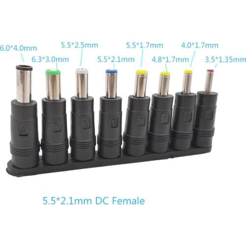 5SET Universal Power Adapter AC to DC Tips Connectors 1set = 8Pcs/set Jack Plugs 5.5*2.1mm female jack to male for Laptop
