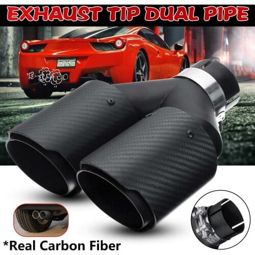 Universal Exhaust Muffler Tip End Tail Pipe Real Carbon Fiber Matte Black double out Exhaust Pipe For Any Car 63MM