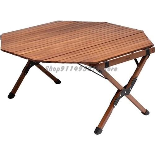 Solid Wood Octagonal Egg Roll Table Outdoor Camping Portable Folding Stove Table Domestic Camping Table