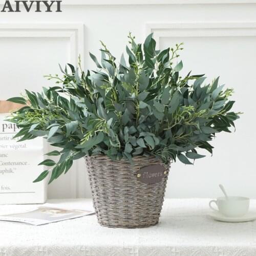 High quality artificial 5 forks bunch willow leaves fake flowers green leaves home guest bedroom soft wedding dress decoration