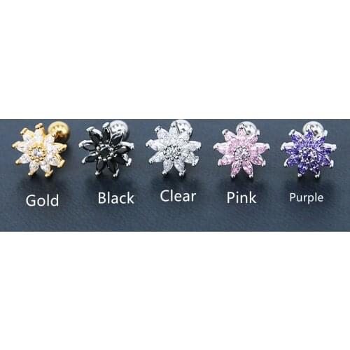 10pcs Body Piercing jewelry- Shine CZ Flower Women Earring Ear Studs Helix Cartilage Bar Tragus Ear Piercing Jewelry 16G