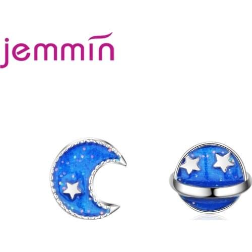 Creative Desing Earth&Moon Stud Earrings For Women 925 Sterling Silver Blue CZ Jewelry Accessory Free Shipping