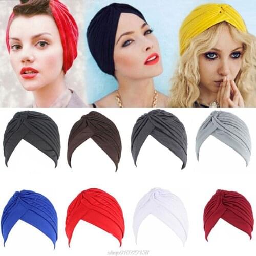 Women Men Turban Head Wrap Band Chemo Bandana Hijab Pleated Indian AG09 21 Dropshipping