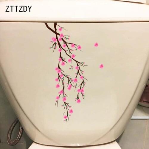 ZTTZDY 23.8*17.3CM Pink Flowering Branch Toilet Tank Sticker Decor Home Room Wall Decal T2-0418