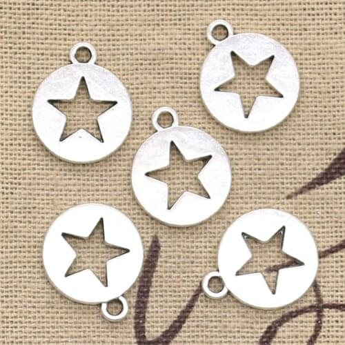15pcs Charms Hollow Star Cut Out 18x15mm Antique Silver Color Pendants Making DIY Handmade Tibetan Finding Jewelry