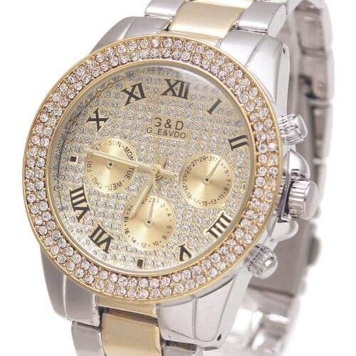 2017 G&D Top Brand Gold Luxury Women Quartz Wristwatches Diamods Stainless Steel Relojes Mujer Womens Watches Relogio Feminino