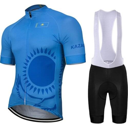 2020 kazakhstan Men Cycling Set Customized Bike MTB Road Mountain Race Blue Bike Set Clothing Bib Short Gel Pad Breathable