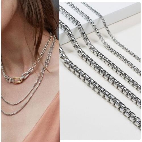 3mm to 7mm Square Rolo Box Chain Necklace for Women Men Fashion 316L Stainless Steel Link Necklace 18-30Inch