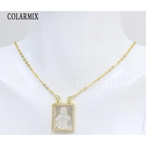 3 Pcs Rectangle White shell Pendant Gold Pendant necklace Jesus Elegant Necklace Fashion pendant Jewelry necklace 31909