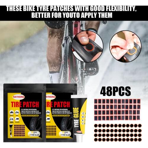 48PCS Glue Tire Tube Rubber Patch Glue Quick Bicycle Electric Bicycle Motorcycle Tire Repair Glue Bike Puncture Repair Stickers