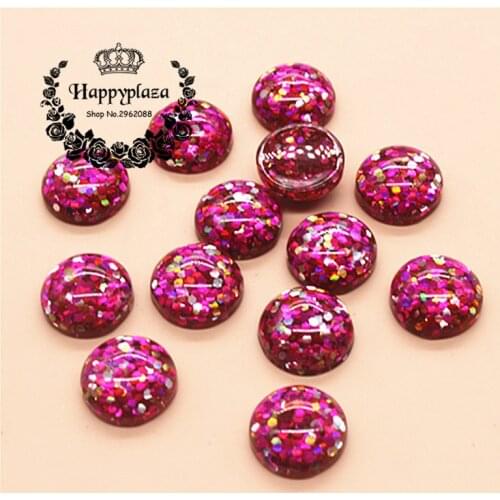 50pcs 12mm Glitter Hot Pink AB Resin Round Flatback Cabochon DIY Scrapbooking Phone/Decoration Button Craft