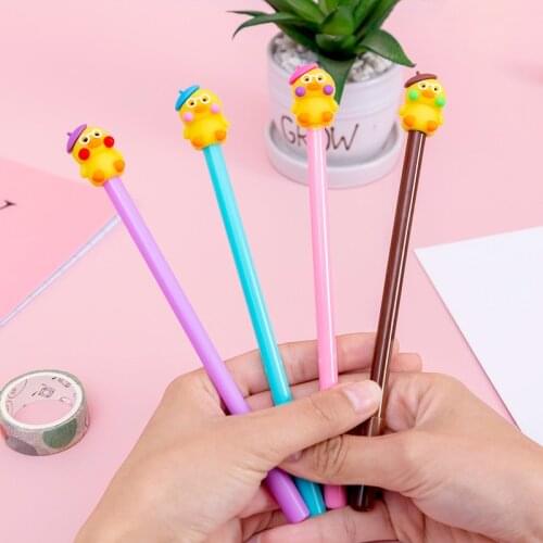 50PCS Creative Cartoon Round Hat Duckling Student Gel Pens Black 0.5mm Student Stationery Office Accessories