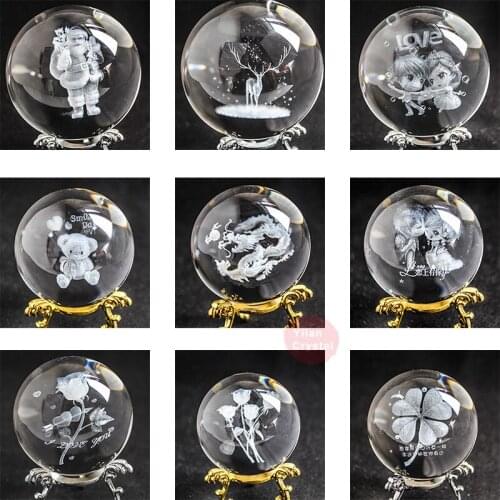 60mm Crystal Ball 3D Laser Engraved Glass Ball crystal gift Feng Shui ball Home Decor Accessories Decorative Ball Valentine gi