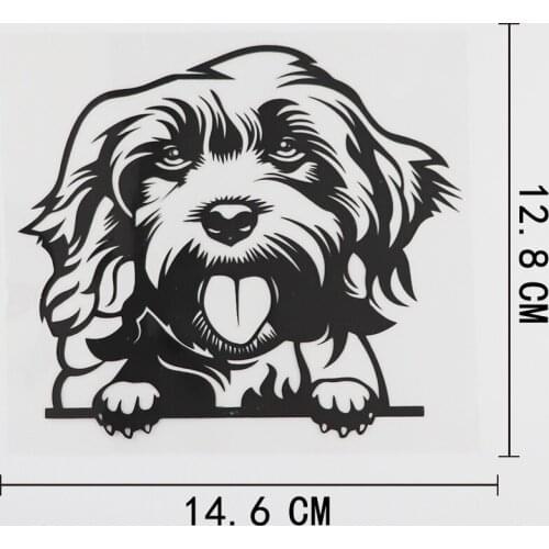 14.6CMX12.8CM Cockapoo Poodle Decal Peeking Dog Vinyl Car Sticker Black/Silver 8A-0552