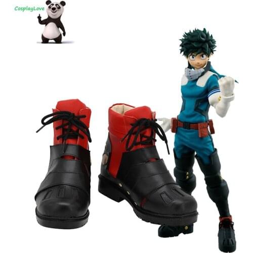 My Hero Academia Boku No Hero Akademia Izuku Midoriya Deku Black Red Shoes Cosplay Long Boots Leather For Halloween