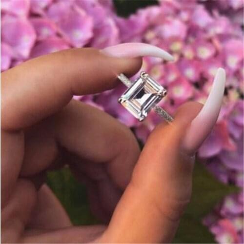 Elegant Emerald cut 2ct Lab Diamond Promise Ring 925 sterling Silver Engagement Wedding Band Rings For Women Bridal Jewelry Gift