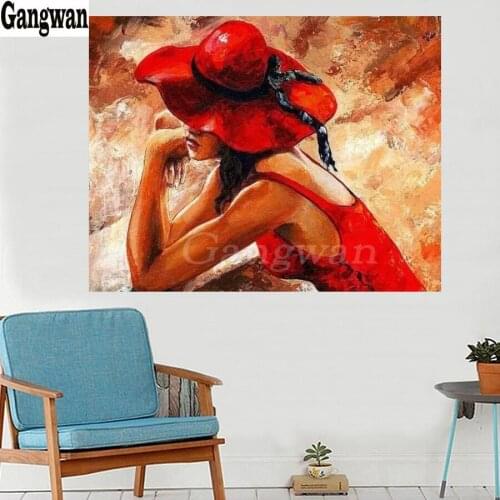 Needlework Diamond Painting beauty red hat woman Diamond Embroidery All Drill Rhinestone Mosaic Picture by numbers hobby gift
