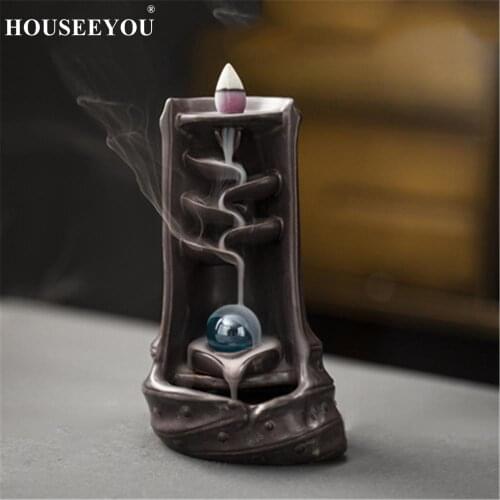 Bamboo Inner Shape Artwork Backflow Incense Burner Creative Ceramic Ornaments Aroma Burner Waterfall Smoke Stove Furnace Oven