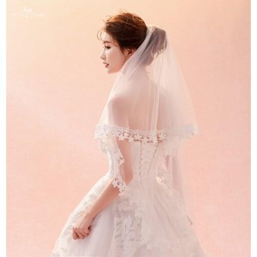 LZP351 Real Bridal Accessories Wedding Veil 1.5 Meters Plum Blossom Ear Design Lace Bridal Veil Ivory Blusher Veil