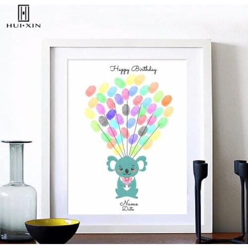A little Koala With Cute Bow lie Canvas Free Name Date Fingerprint Signature DIY Guest Book For Kids Baptism Birthday Gift Decor