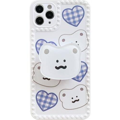 Cute Cartoon Milk Tea Bear Bracket Phone Case For iPhone 12 11 Pro Max XR X XS Max 7 8 Puls SE 2020 Cases Soft Silicone Cover