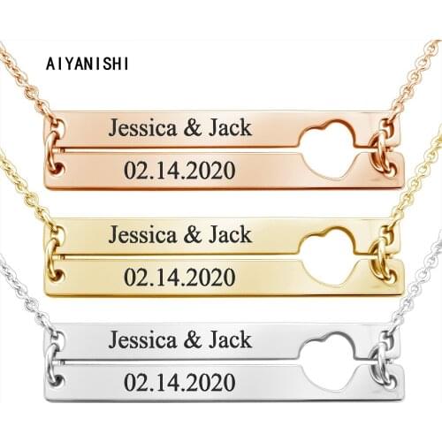AIYANISHI Fashion Bar Engrave Pendant Necklace 3 Colors Custom Nameplate Letter Necklaces For Personalized Gift Drop Shipping